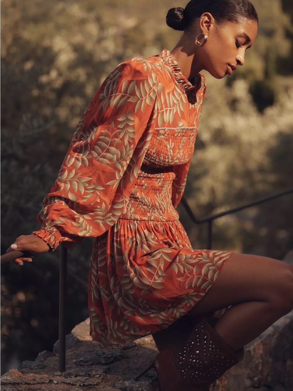 L - Farm Rio x Anthropologie Orange Mini Dress